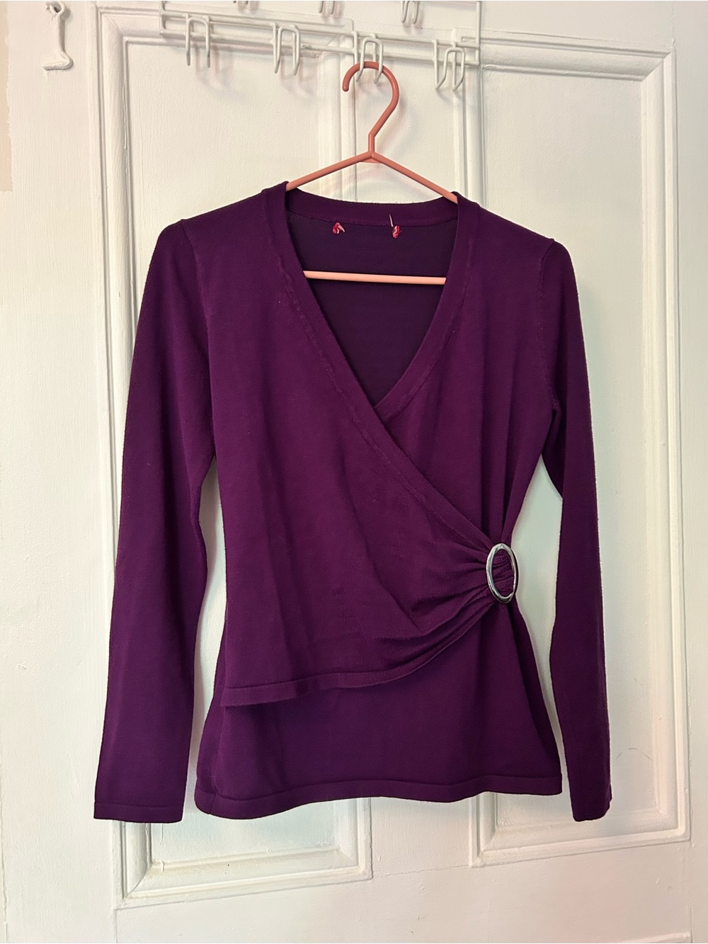 Women’s Purple Long-Sleeve Wrap Top with Ring Detail